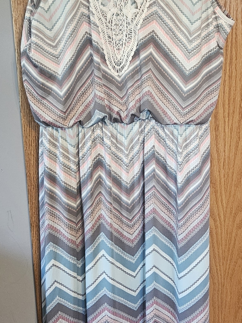Maurices Chevron Maxi Dress in Blue, Gray and Pink - Picture 4 of 6
